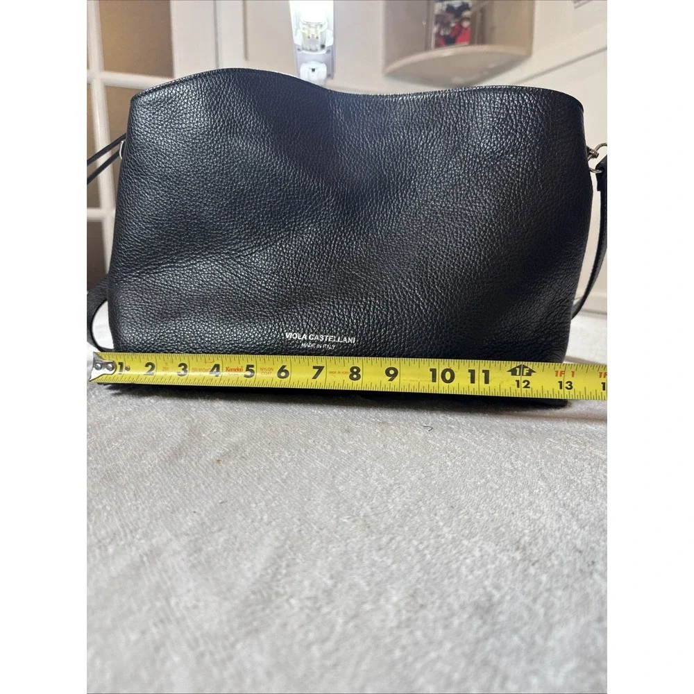 Viola Castellani Womens Black Pebble Italian Leather Hobo Bag‎